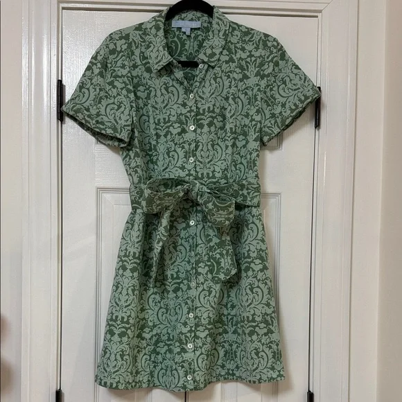 HILL HOUSE - The Laura Dress in Green Jacquard Mini Shirtdress - M - EUC! - Picture 1 of 5